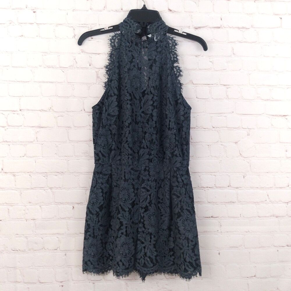 Diane Von Furstenberg DVF Jemmie Lace Romper Womens 4 Gray Scalloped Pockets